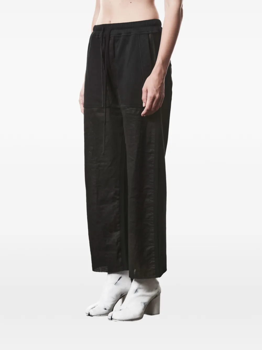  Thom Krom Drawstring Patch Cotton Trousers - Black 