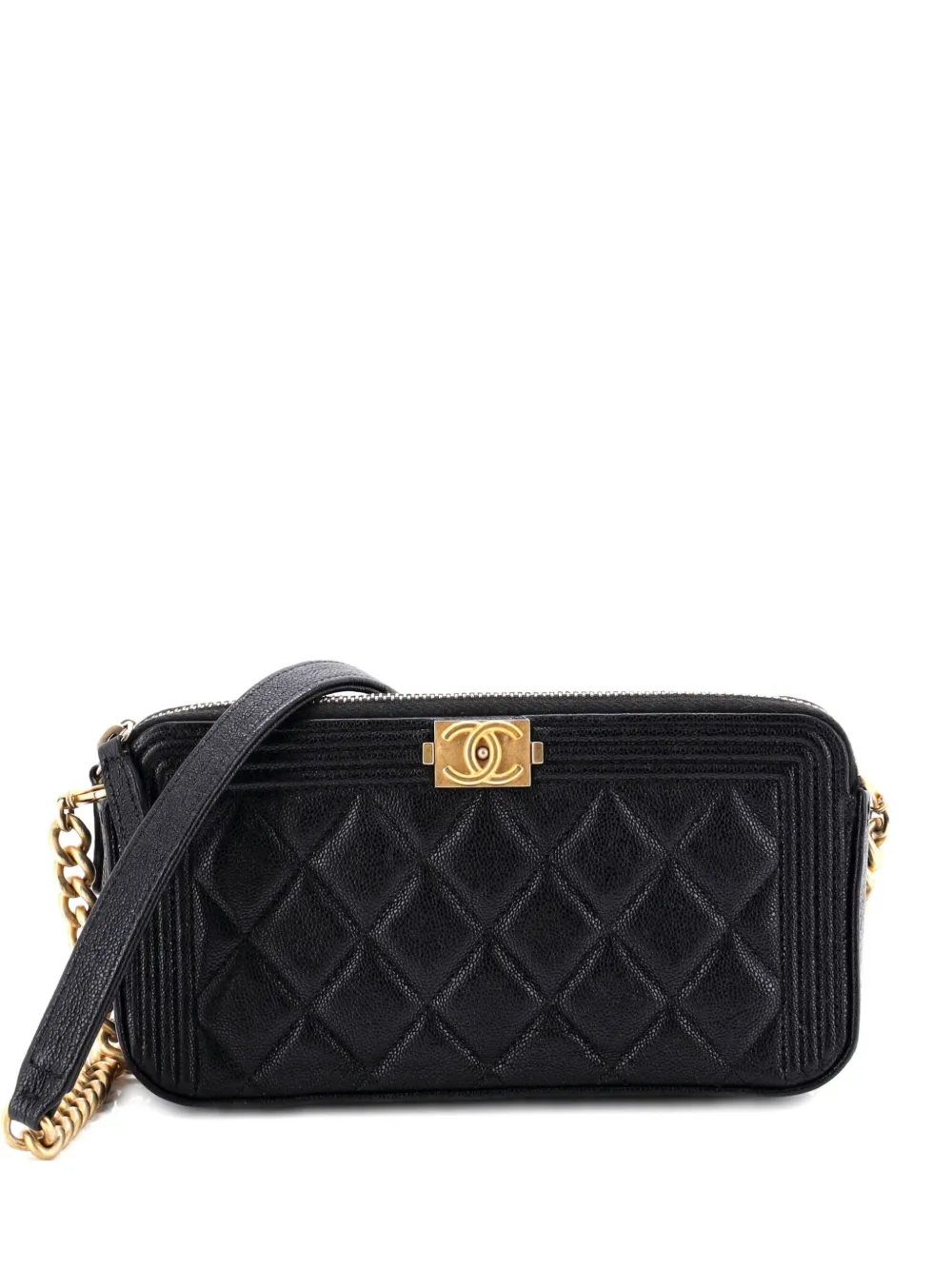 CHANEL Pre-Owned Clutch Boy in pelle Caviar trapuntata con doppia zip e catena - Nero
