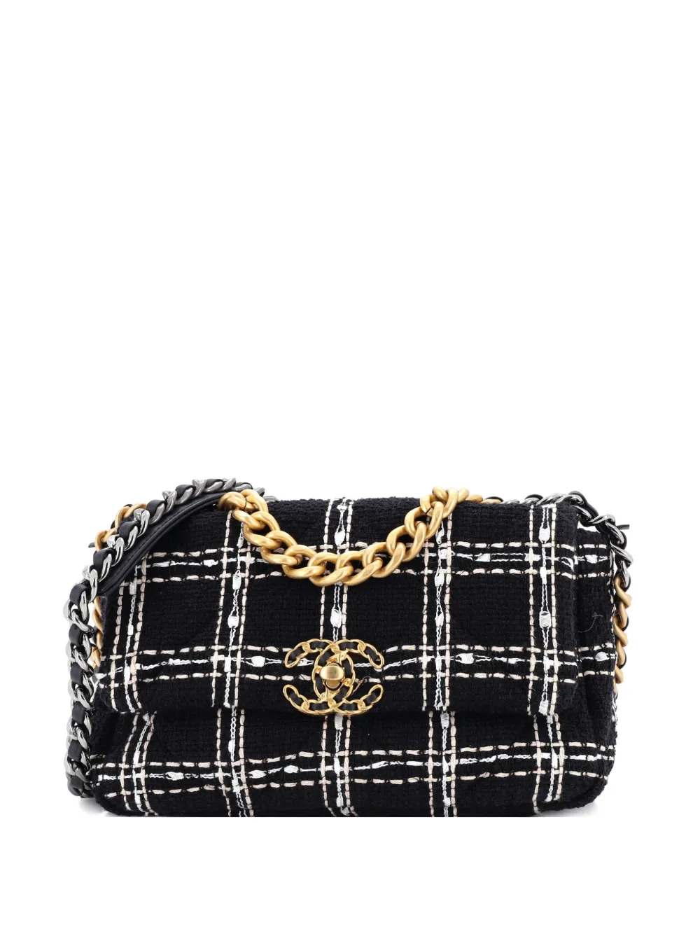 CHANEL Pre-Owned 19 Flap Bag Quilted Tweed Medium crossbody bag - Nero