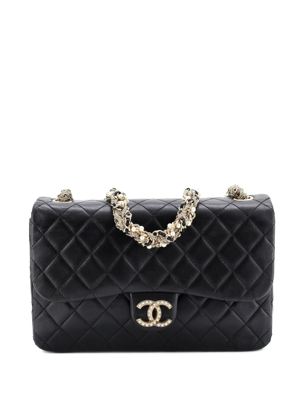 CHANEL Pre-Owned Westminster Tangled Pearl Chain Flap Bag Quilted Lambskin Medium shoulder bag - Nero