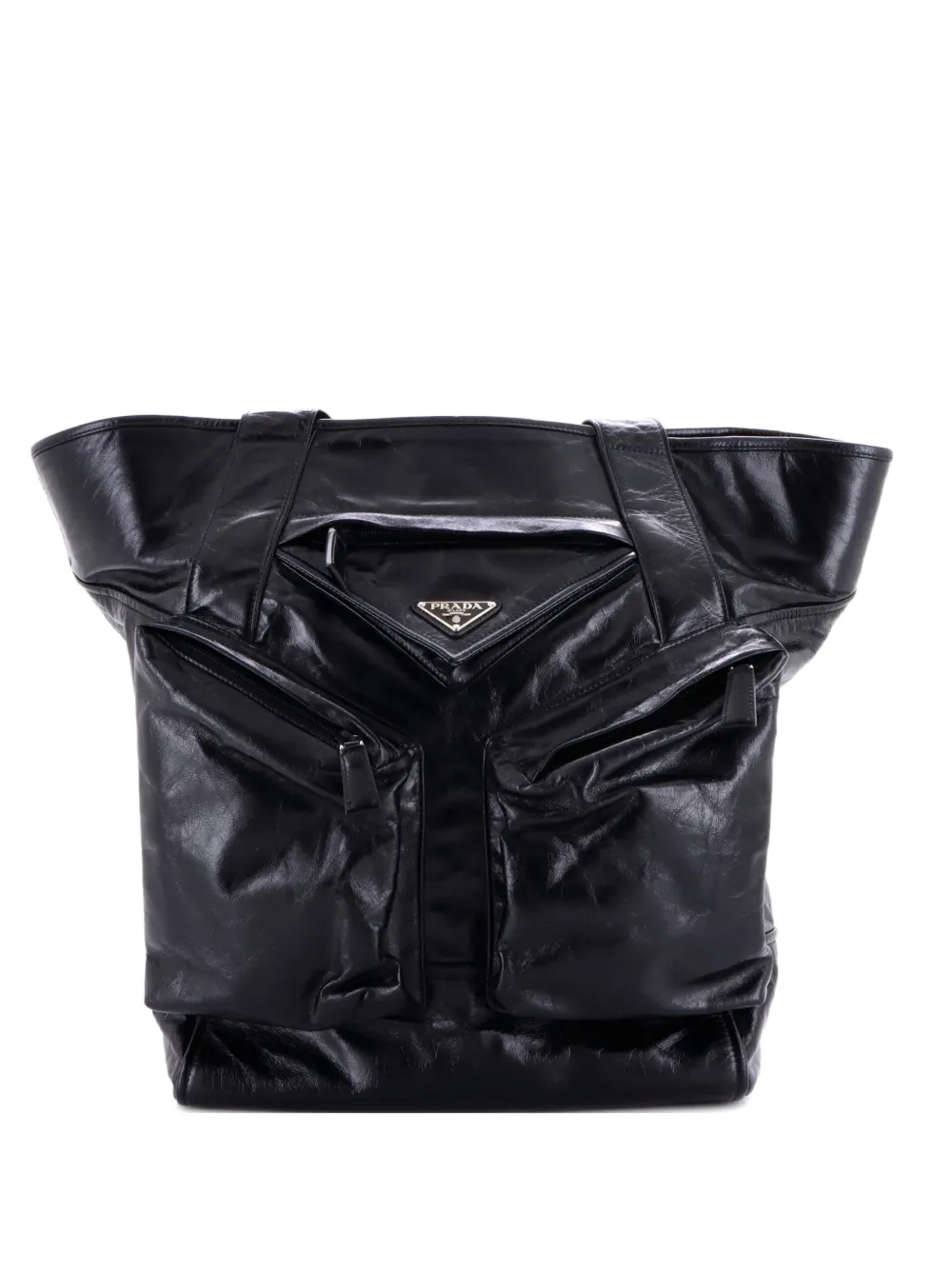 Prada Pre-Owned Triple Front Pocket Leather Tall tote bag - Nero