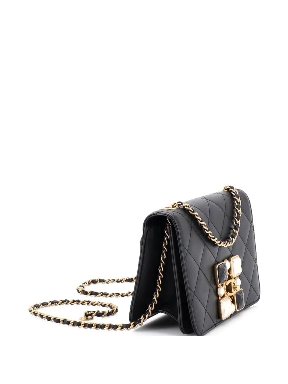CHANEL Pre-Owned Resin and Pearl CC Full Flap Bag Quilted Calfskin Small crossbody bag - Nero