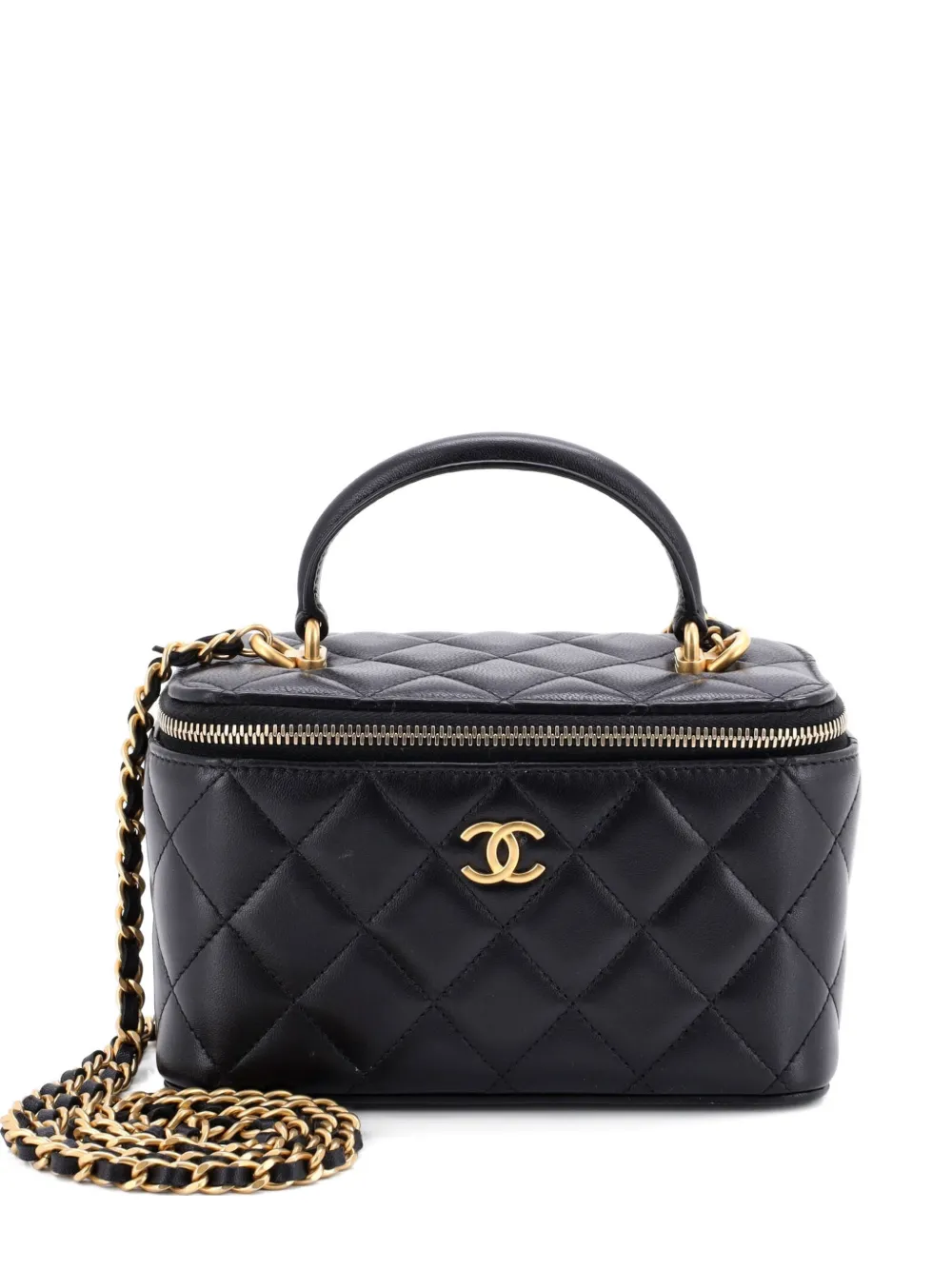 CHANEL Pre-Owned Classic Top Handle Vanity Case with Chain Quilted Lambskin Small crossbody bag - Nero