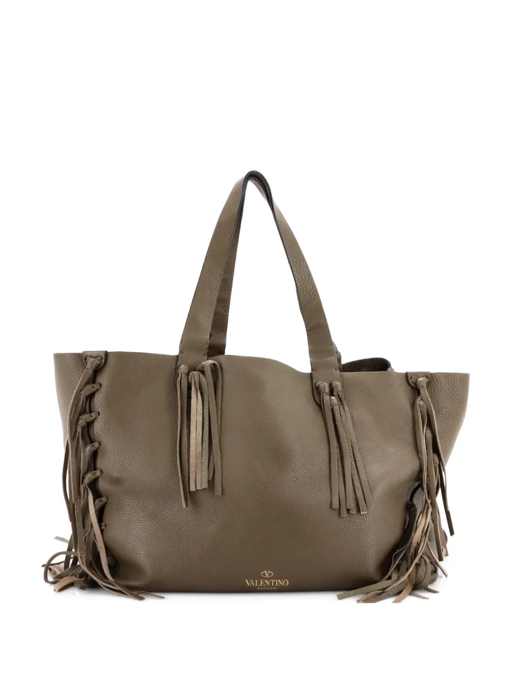 Valentino Garavani Pre-Owned C-Rockee Fringe Leather Medium tote bag - Verde