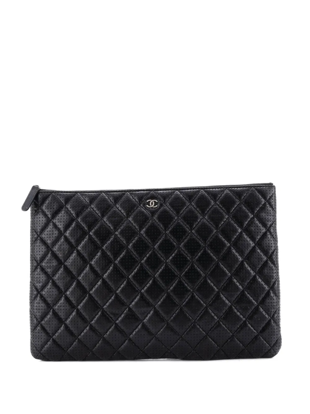 CHANEL Pre-Owned O Case Quilted Perforated Lambskin Large clutch bag - Nero