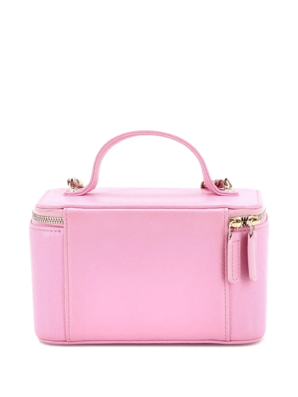  Chanel Pre-owned Business Affinity Top Handle Vanity Case With Chain Quilted Caviar Small Satchel - Pink 