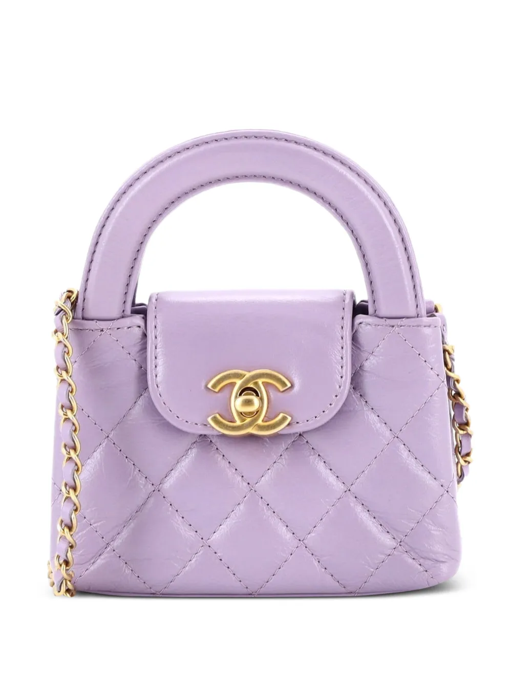 CHANEL Pre-Owned Kelly Top Handle Shopping Bag Quilted Shiny Aged Calfskin Nano crossbody bag - Viola