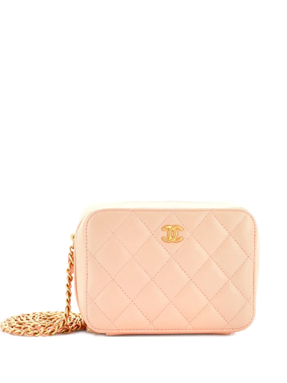 CHANEL Pre-Owned Pearl Crush Zip Around Vanity Case with Chain Quilted Lambskin Mini clutch bag - Rosa