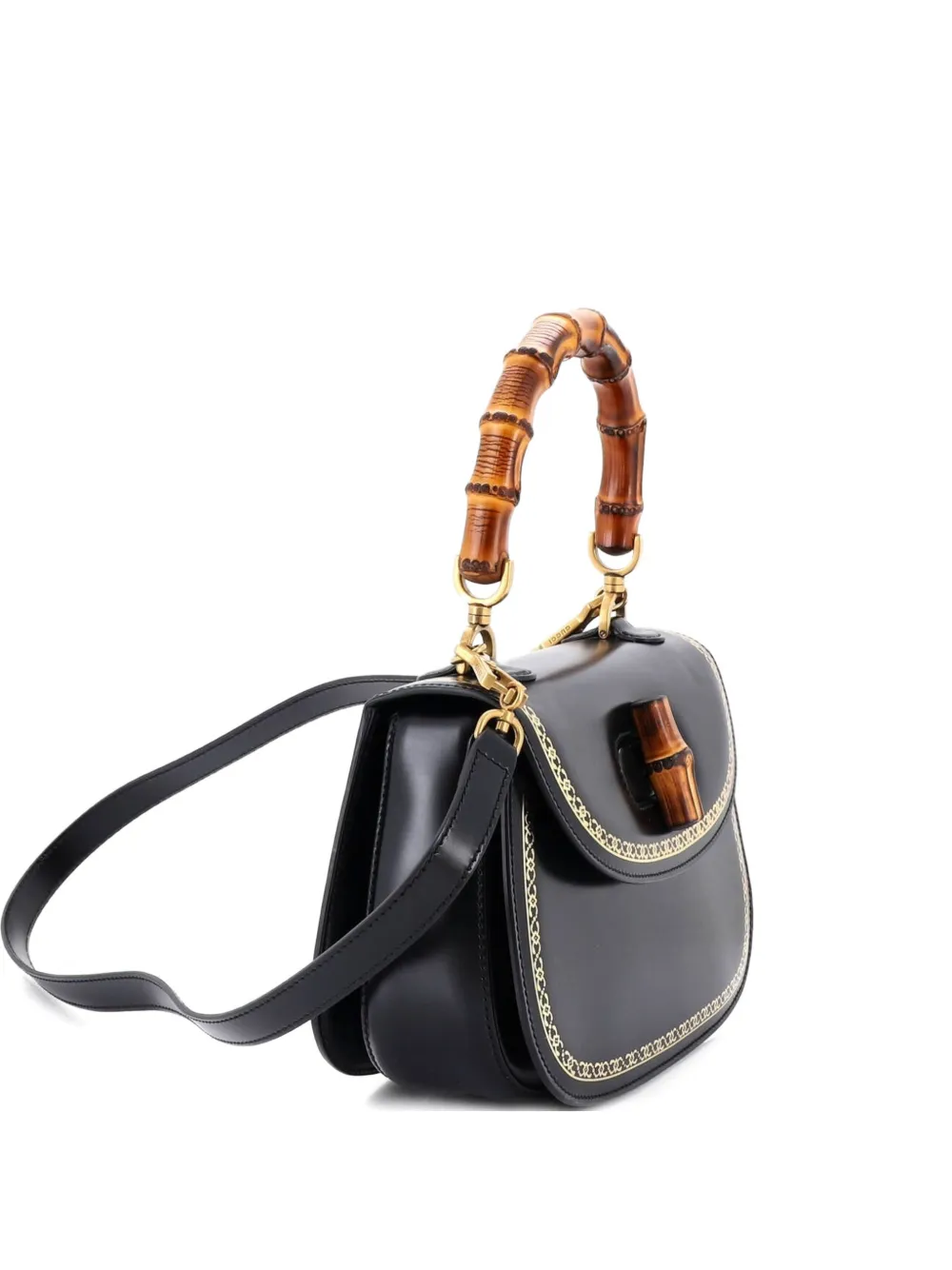 Gucci Pre-Owned Bamboo Web Top Handle Bag Printed Leather Medium satchel - Nero