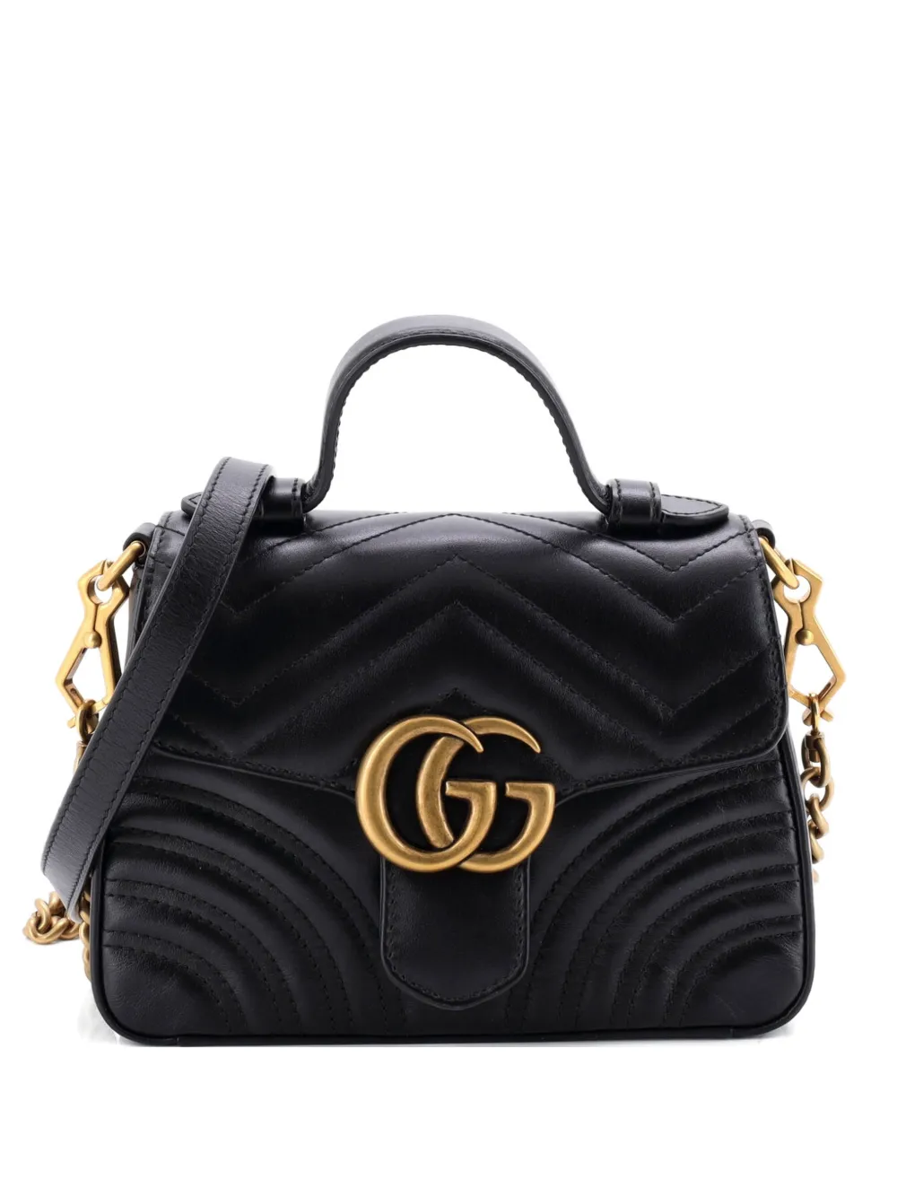Gucci Pre-Owned GG Marmont Top Handle Flap Bag Matelasse Leather Mini satchel - Nero