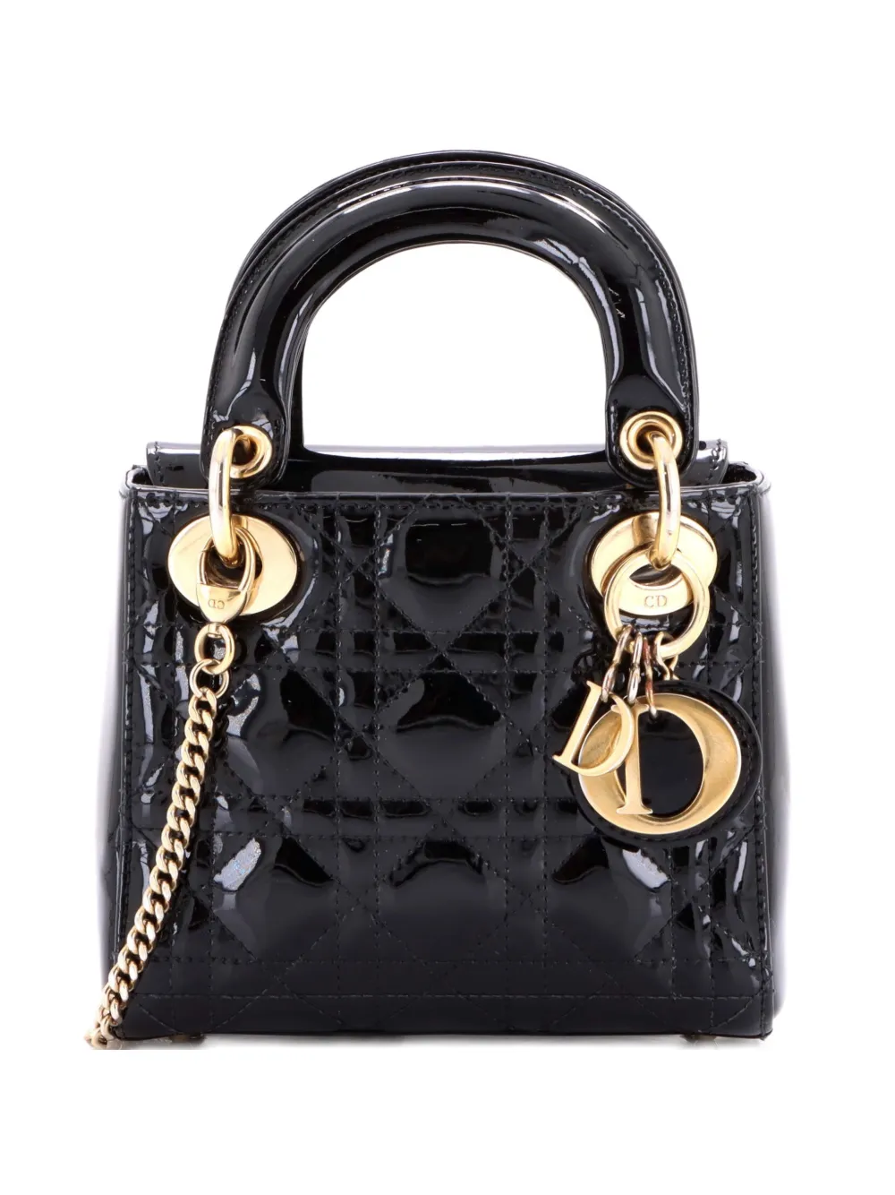 Christian Dior Pre-Owned Lady Dior Chain Bag Cannage Quilt Patent Mini satchel - Schwarz