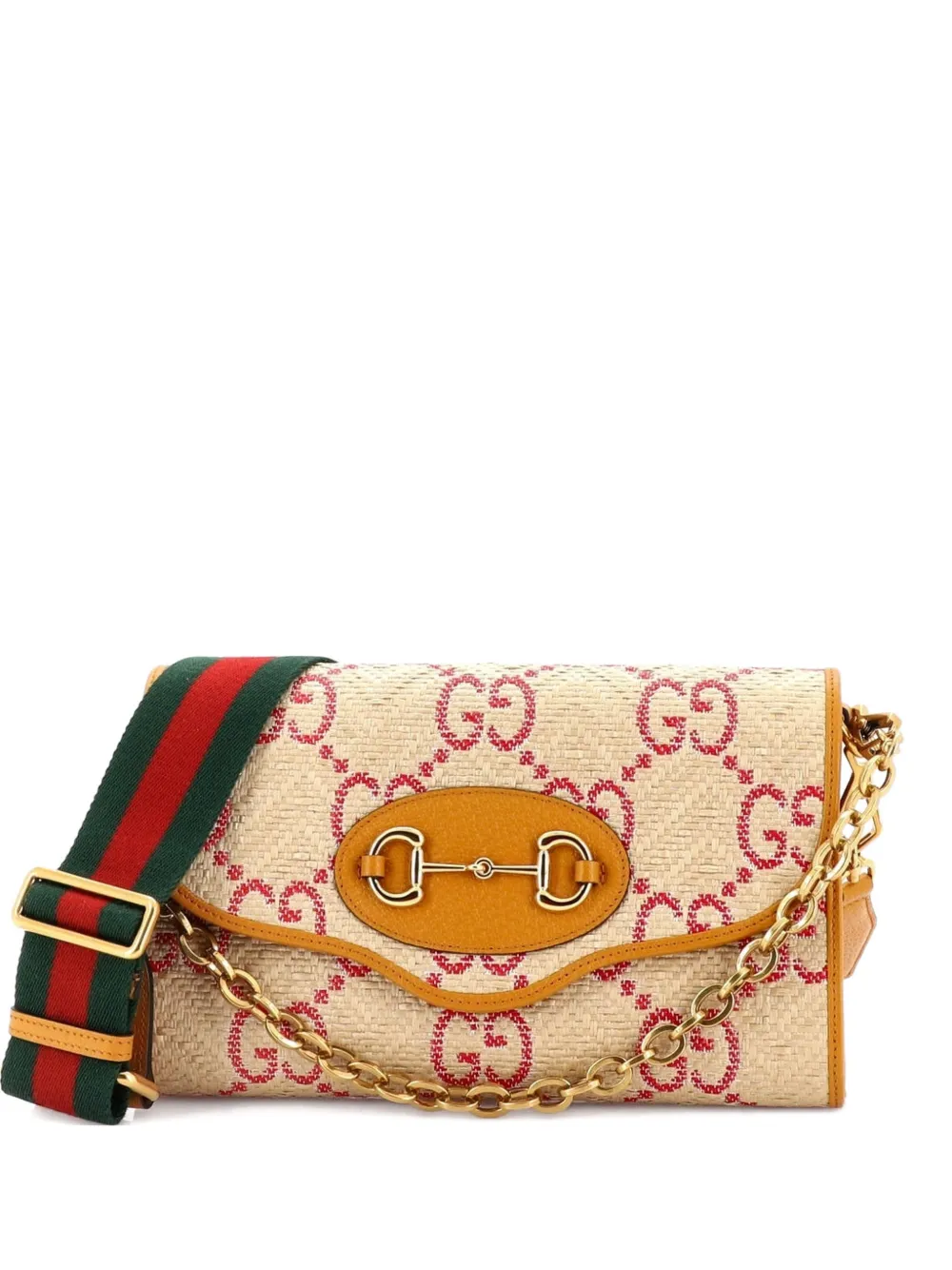 Gucci Pre-Owned Horsebit 1955 Curved Flap Jumbo GG Raffia Small shoulder bag - Arancione