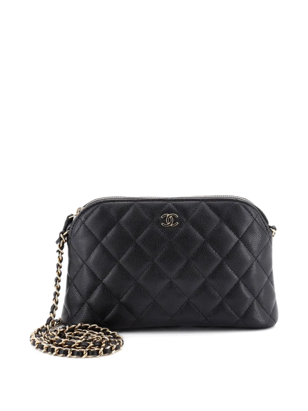 CHANEL Pre-Owned CC Dome Zip Clutch with Chain Quilted Caviar Small shoulder bag - Nero