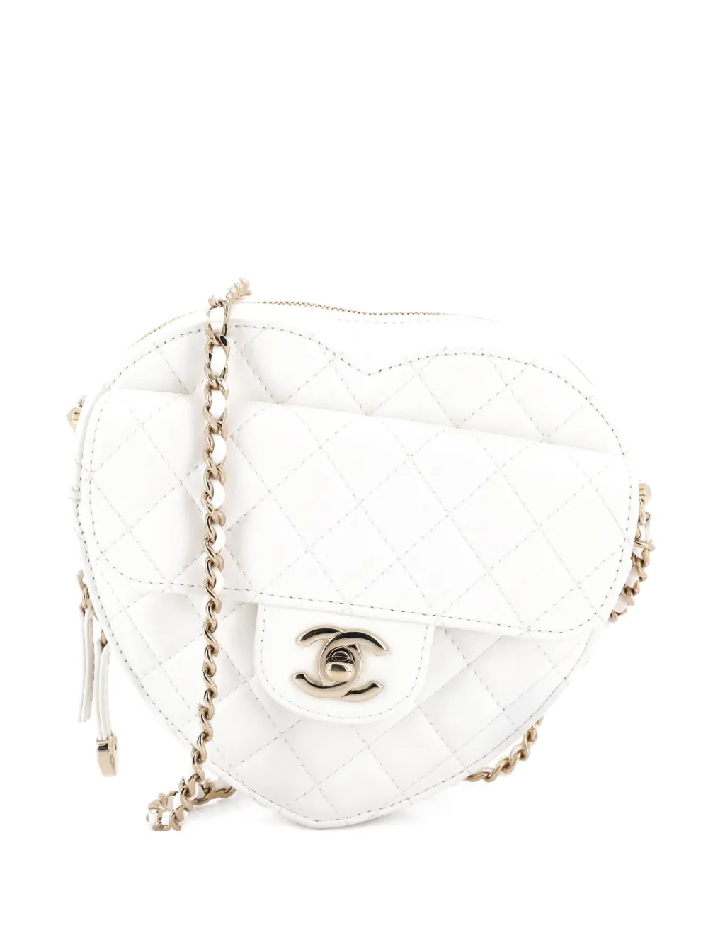 CHANEL Pre-Owned CC in Love Heart Bag Quilted Lambskin crossbody bag - Bianco
