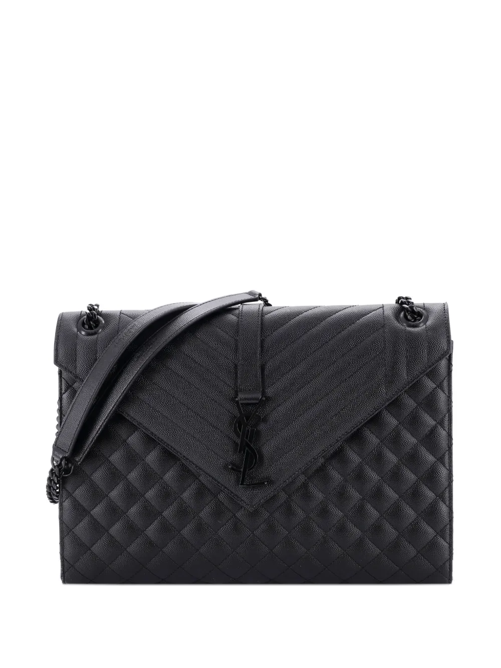 Saint Laurent Pre-Owned Classic Monogram Envelope Satchel Mixed Matelasse Leather Large shoulder bag - Nero