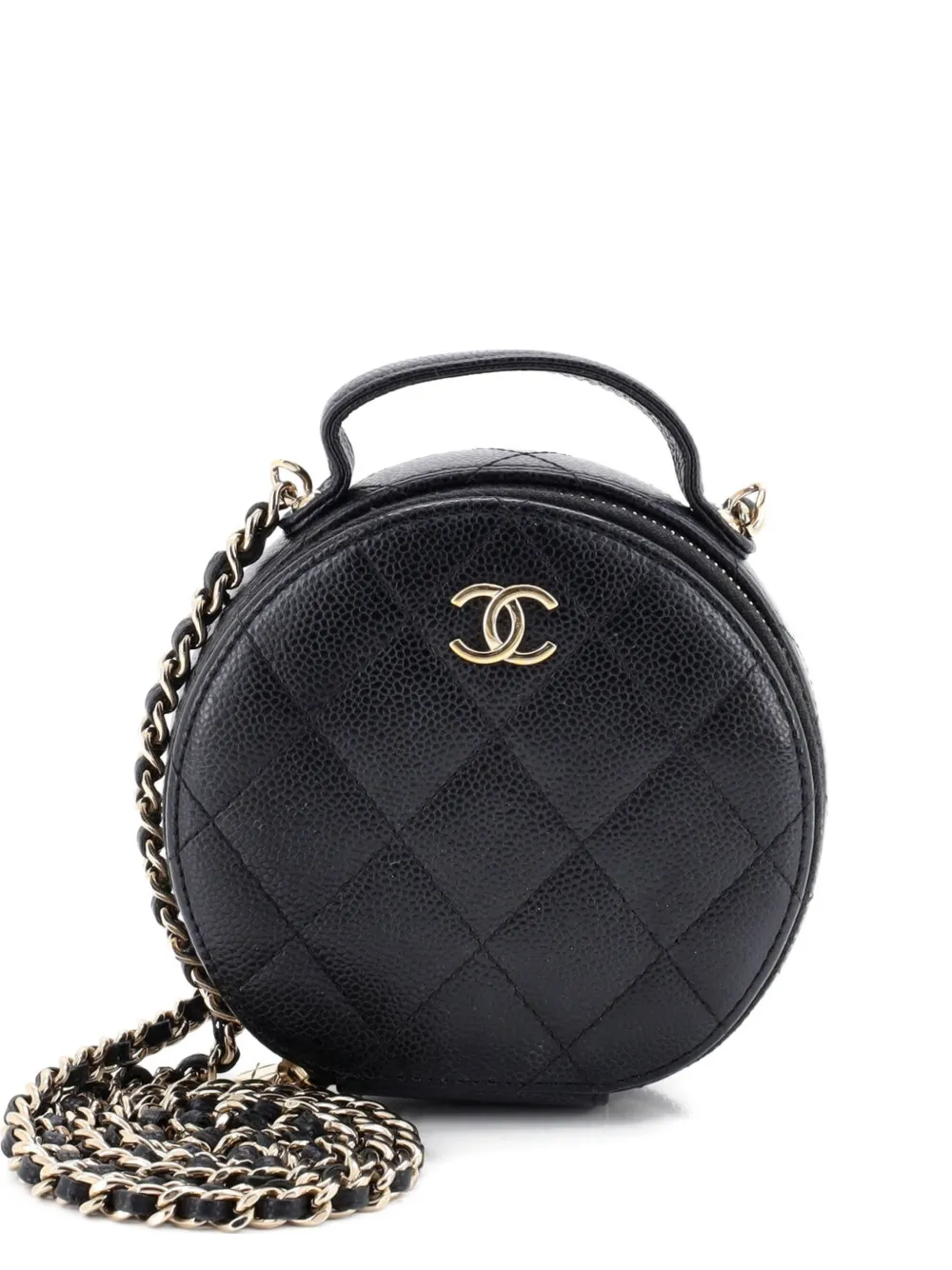 CHANEL Pre-Owned Handle with Care Round Vanity Case with Chain Quilted Caviar Small crossbody bag - Nero