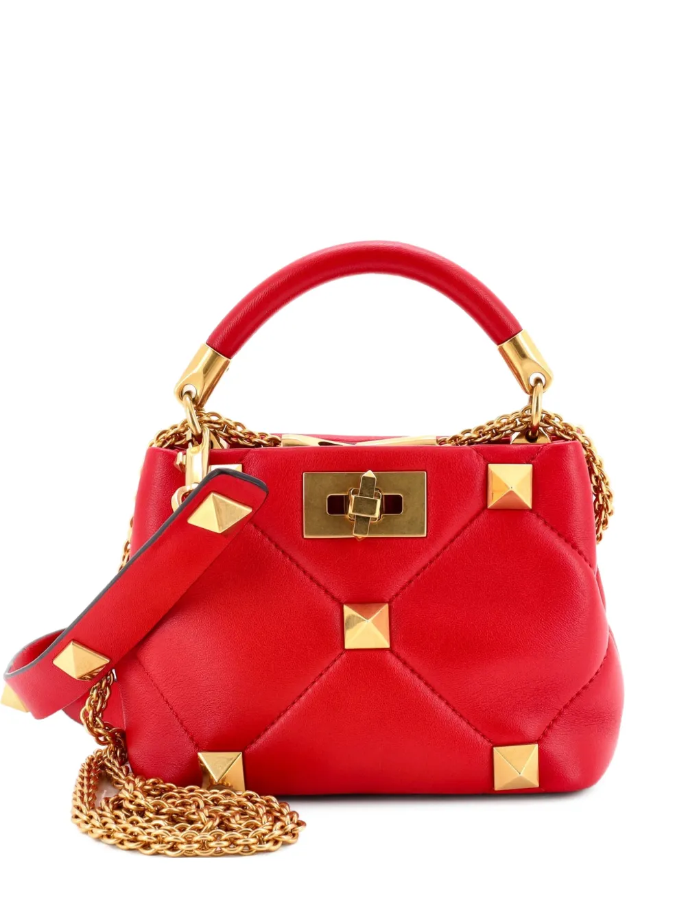 Valentino Garavani Pre-Owned Roman Stud Top Handle Bag Quilted Leather Mini shoulder bag - Rosso