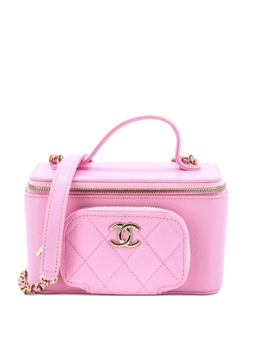 CHANEL Pre-Owned Business Affinity Top Handle Vanity Case with Chain Quilted Caviar Small satchel - Rosa
