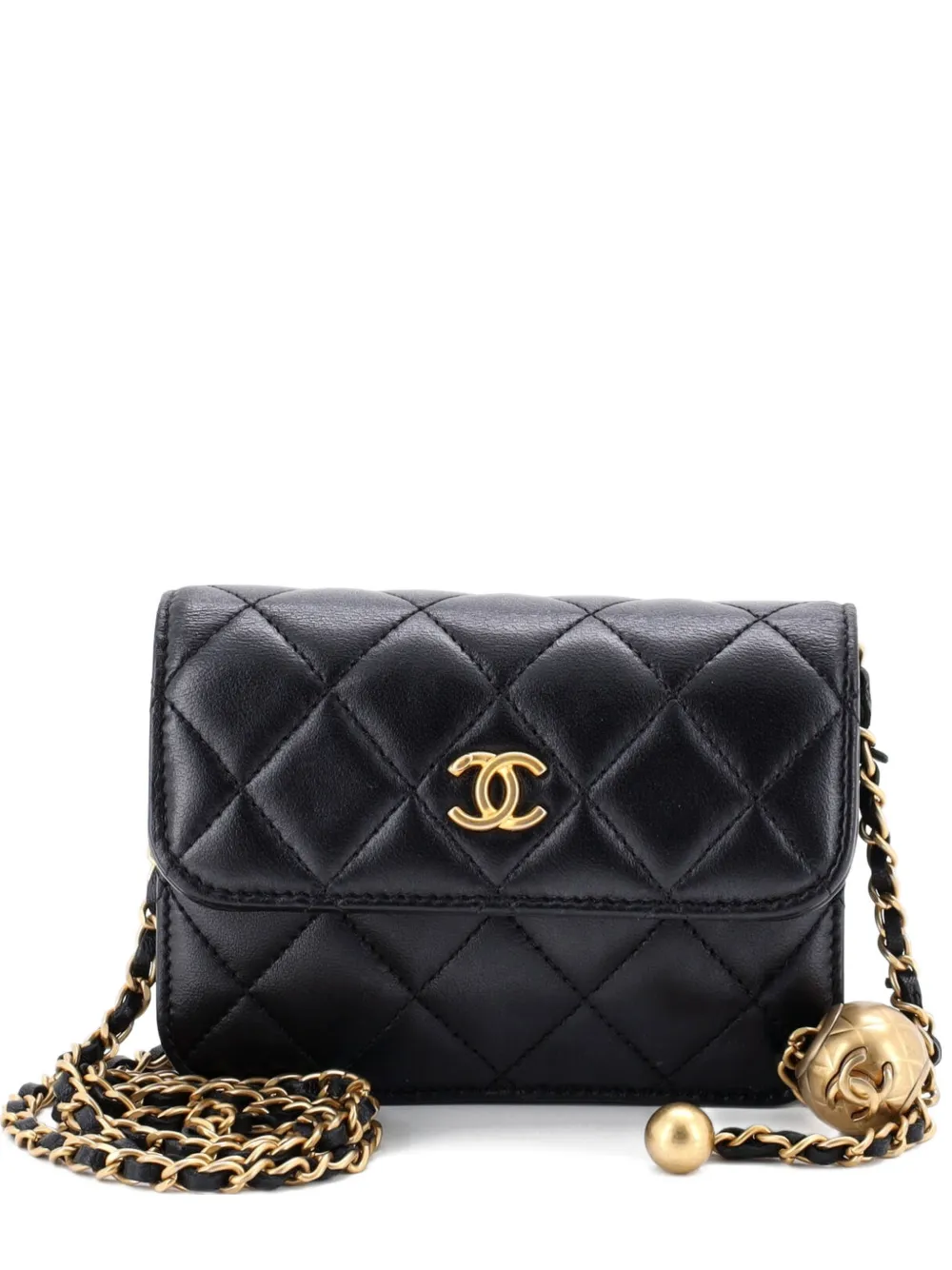 CHANEL Pre-Owned Pearl Crush Flap Clutch with Chain Quilted Lambskin Mini crossbody bag - Nero