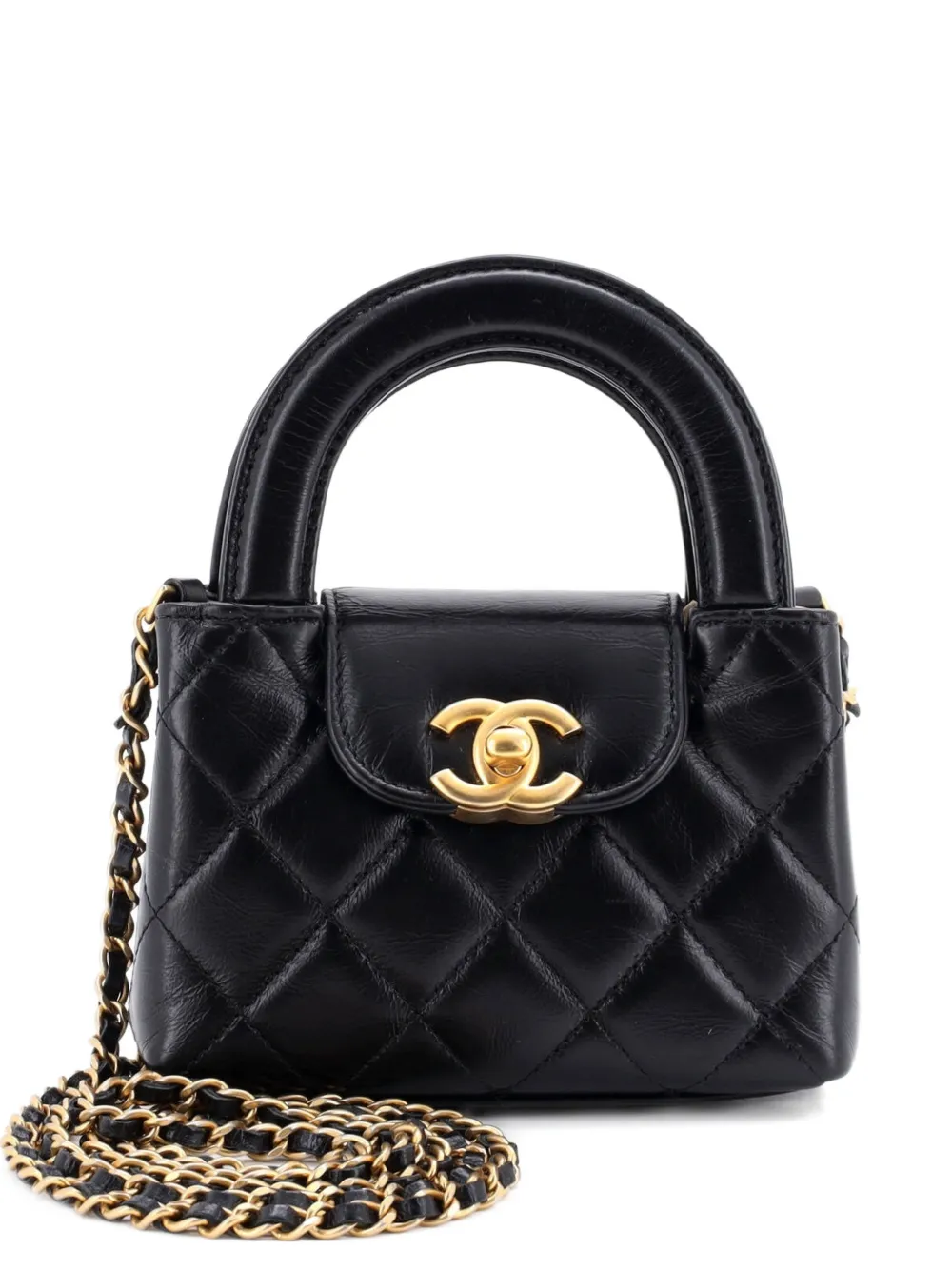 CHANEL Pre-Owned Kelly Top Handle Shopping Bag Quilted Shiny Aged Calfskin Nano crossbody bag - Nero