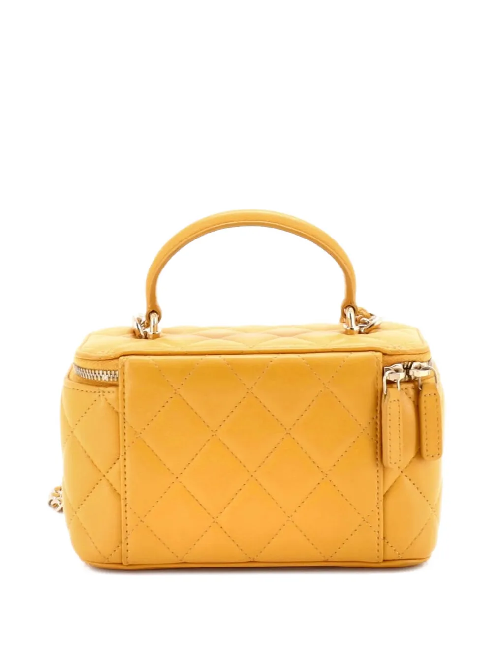  Chanel Pre-owned Classic Top Handle Vanity Case With Chain Quilted Lambskin Small Crossbody Bag - Yellow 