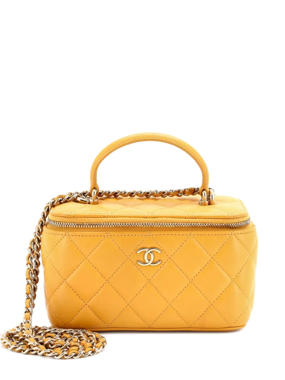 CHANEL Pre-Owned Classic Top Handle Vanity Case with Chain Quilted Lambskin Small crossbody bag - Giallo