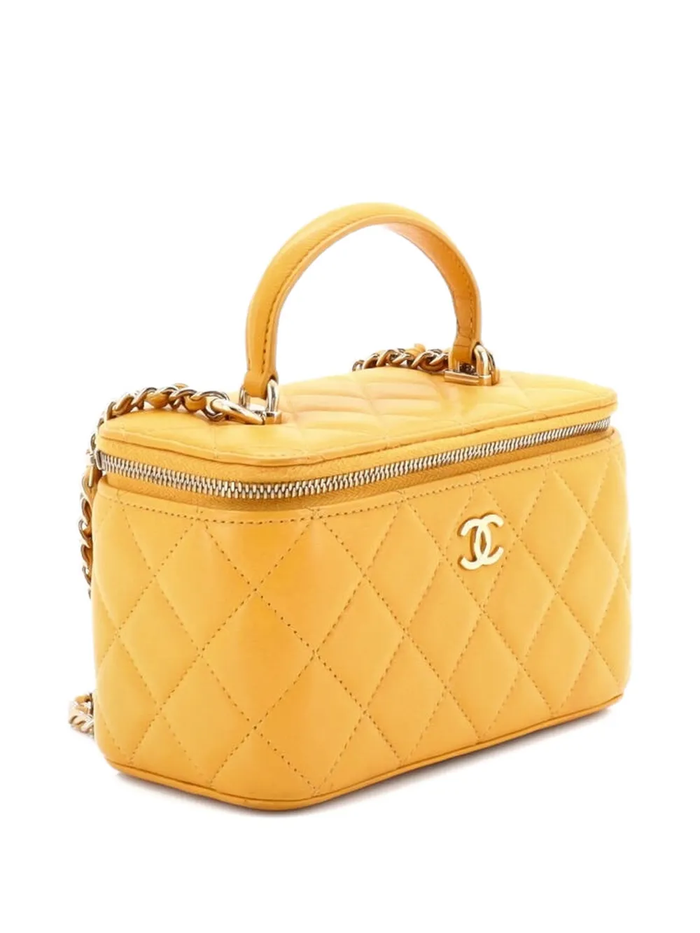  Chanel Pre-owned Classic Top Handle Vanity Case With Chain Quilted Lambskin Small Crossbody Bag - Yellow 