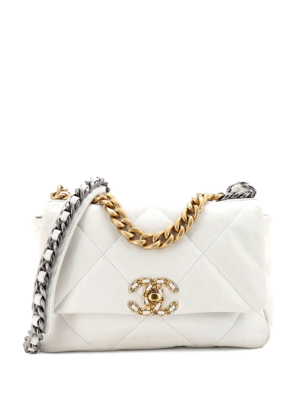 CHANEL Pre-Owned Borsa a tracolla 19 media in pelle trapuntata con battente - Bianco