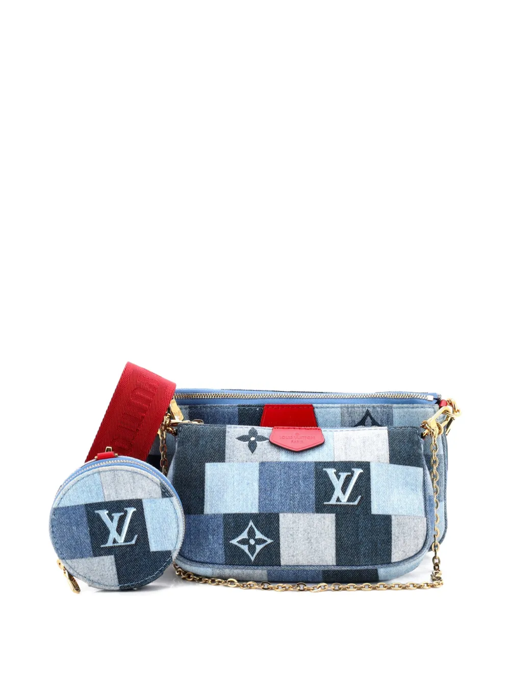 Louis Vuitton Pre-Owned Multi Pochette Accessoires Damier and Monogram Patchwork Denim crossbody bag - Blau