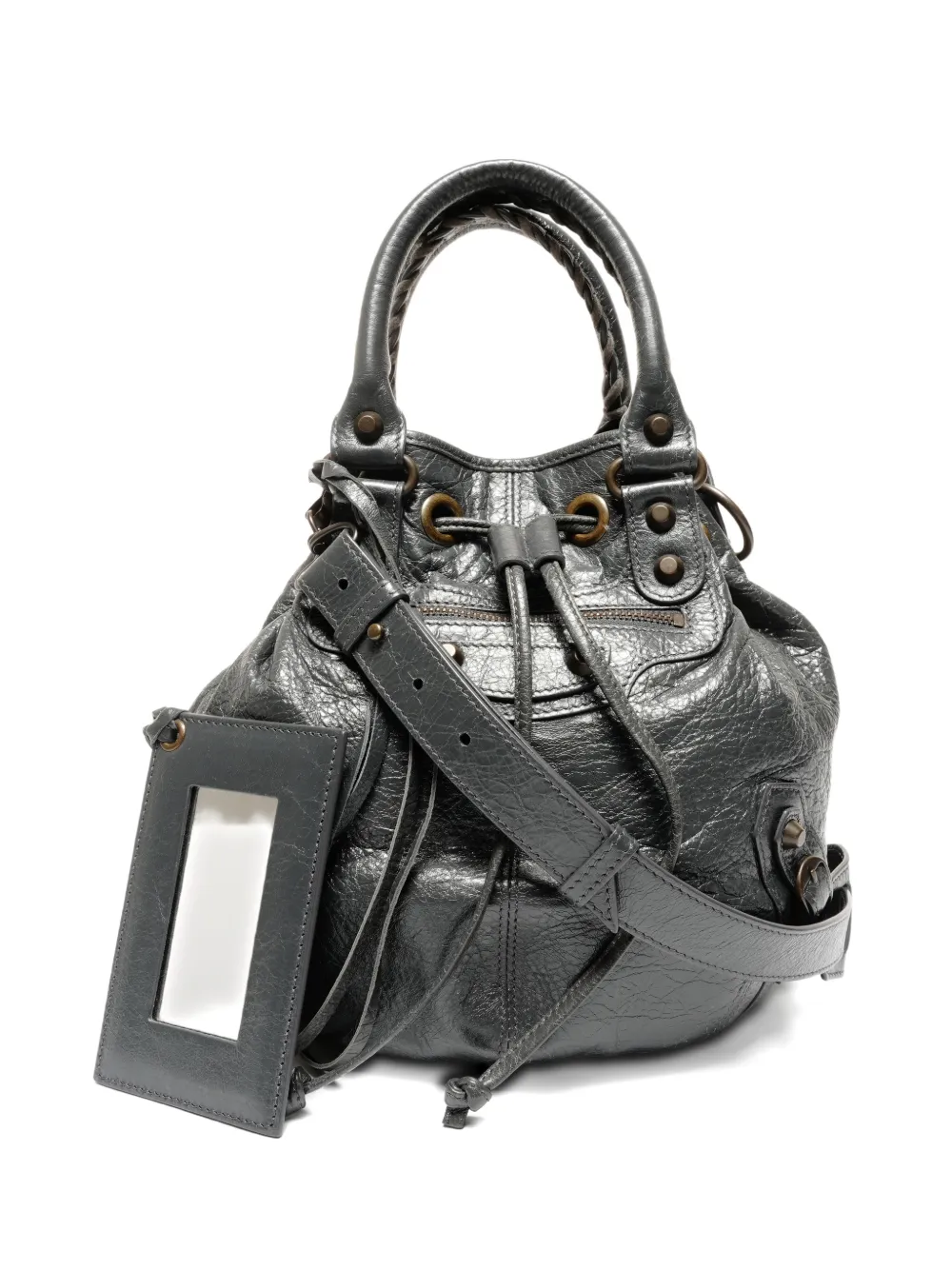 Pre-owned Balenciaga 2010s Bombom Drawstring Leather Tote Bag In Gray