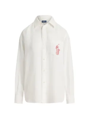 ✨未使用級/リネン100%✨ポロラルフローレン エンブロイダリーブラウス フリル Polo Ralph Lauren エンブロイダリーオーバーサイズ リネンシャツ