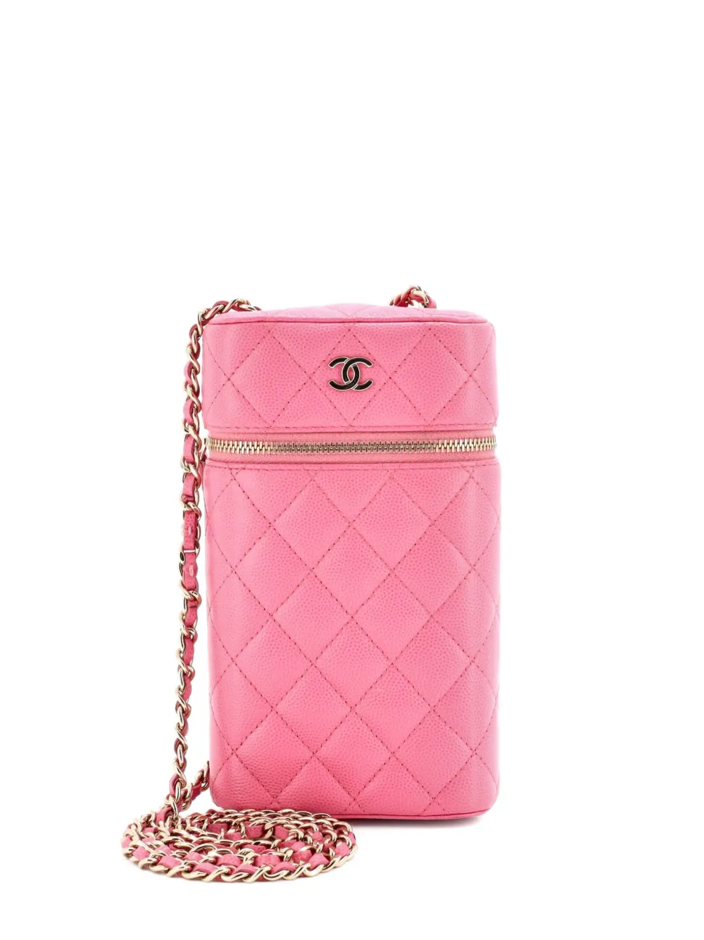 CHANEL Pre-Owned Classic Vanity Phone Holder with Chain Quilted Caviar clutch bag - Rosa