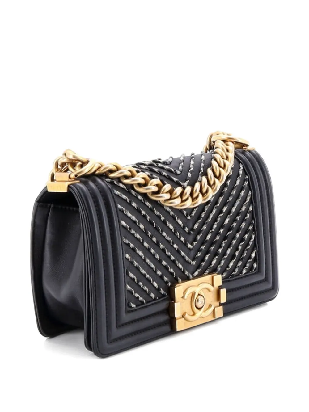 Chanel Pre-owned Sac Porté épaule En Cuir De Veau By The Sea Boy Flap Bag à Broderies Et Chevrons - Noir 