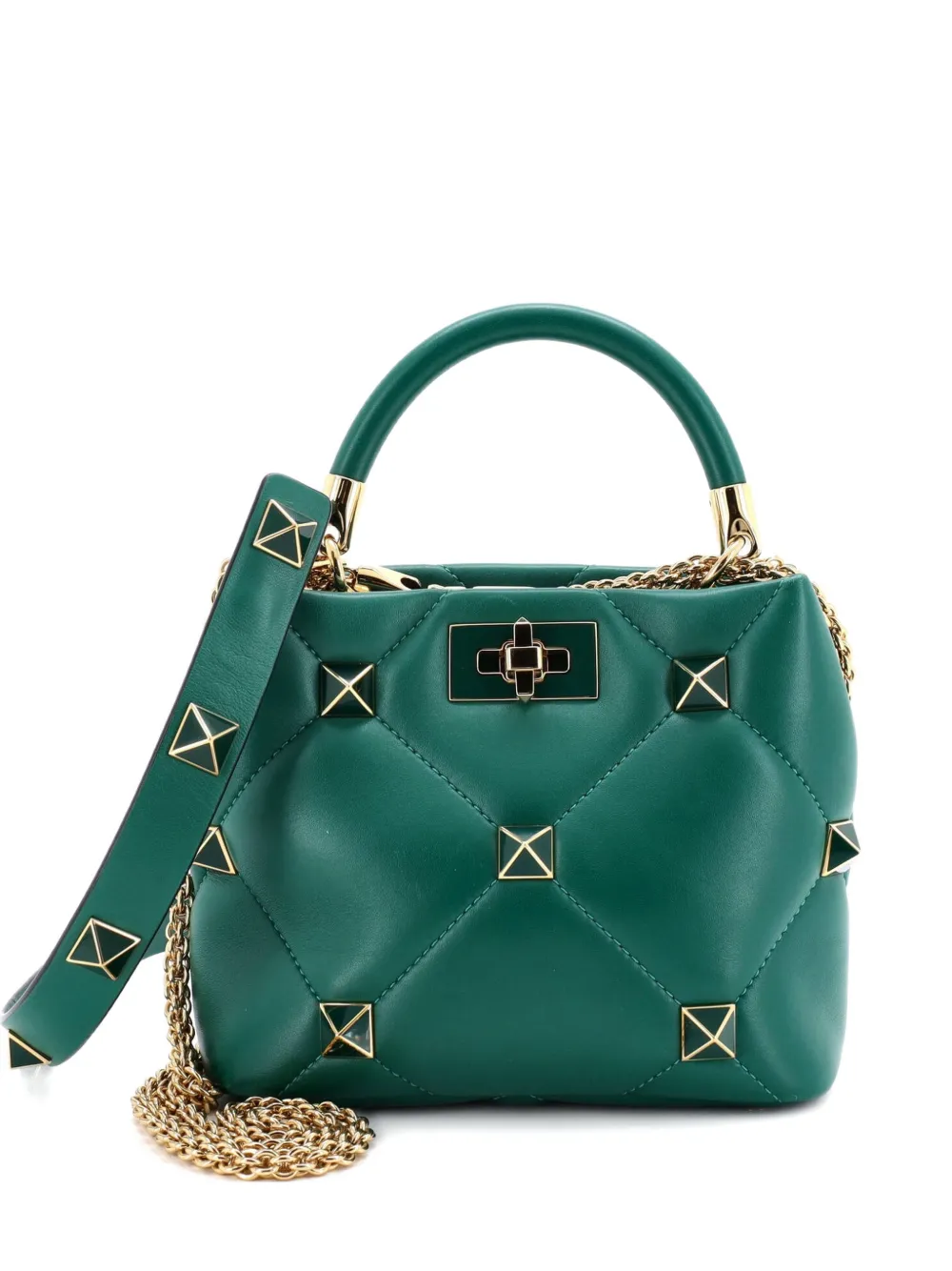 Valentino Garavani Pre-Owned Roman Stud Top Handle Bag Quilted Leather Small satchel - Verde