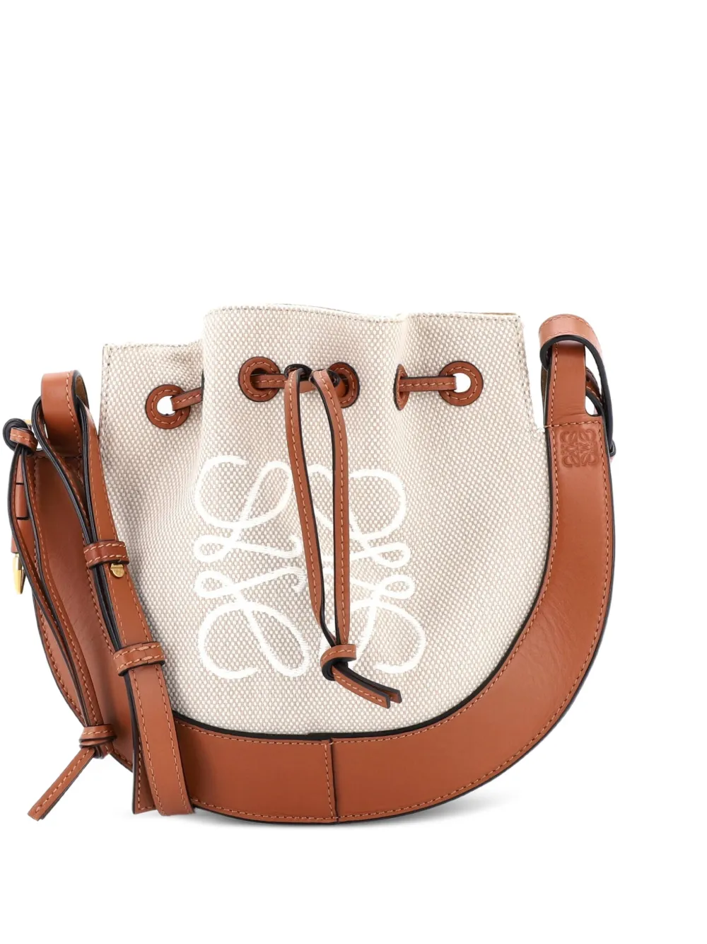 Loewe Pre-Owned Horseshoe Anagram Canvas and Leather Small crossbody bag - Marrone