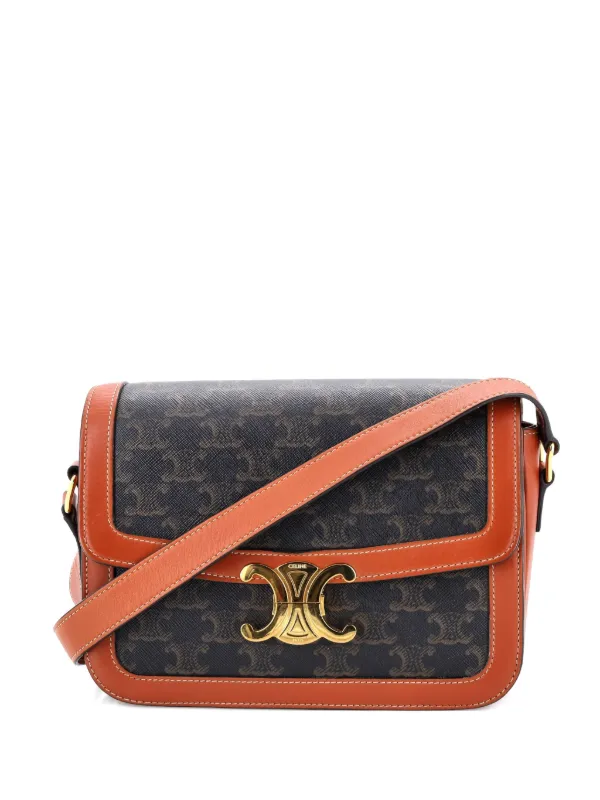 Celine Pre-owned Triomphe Triomphe Coated Canvas Medium Shoulder Bag in Brown