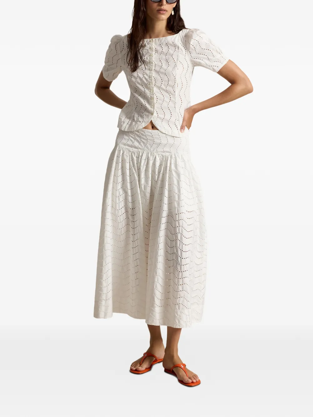 Polo Ralph Lauren Gelaagde rok met ringlets Wit
