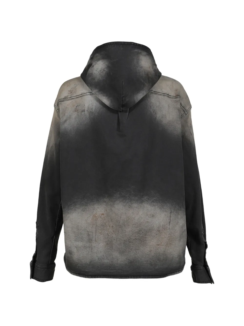We11done Button-up denim overhemd met capuchon Grijs