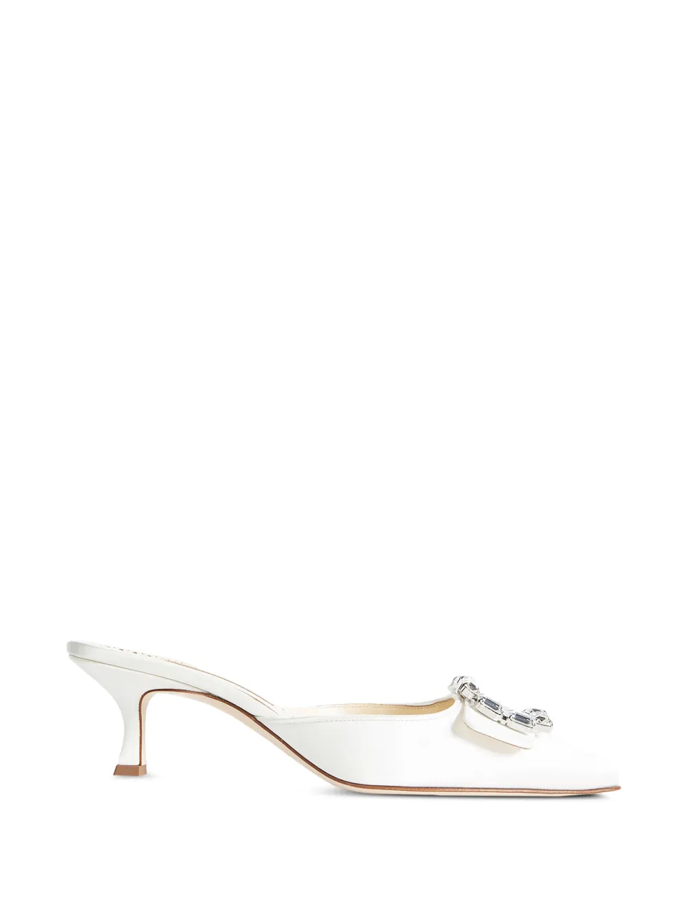 Manolo Blahnik Mayjou crystal-buckle satin mules Wit