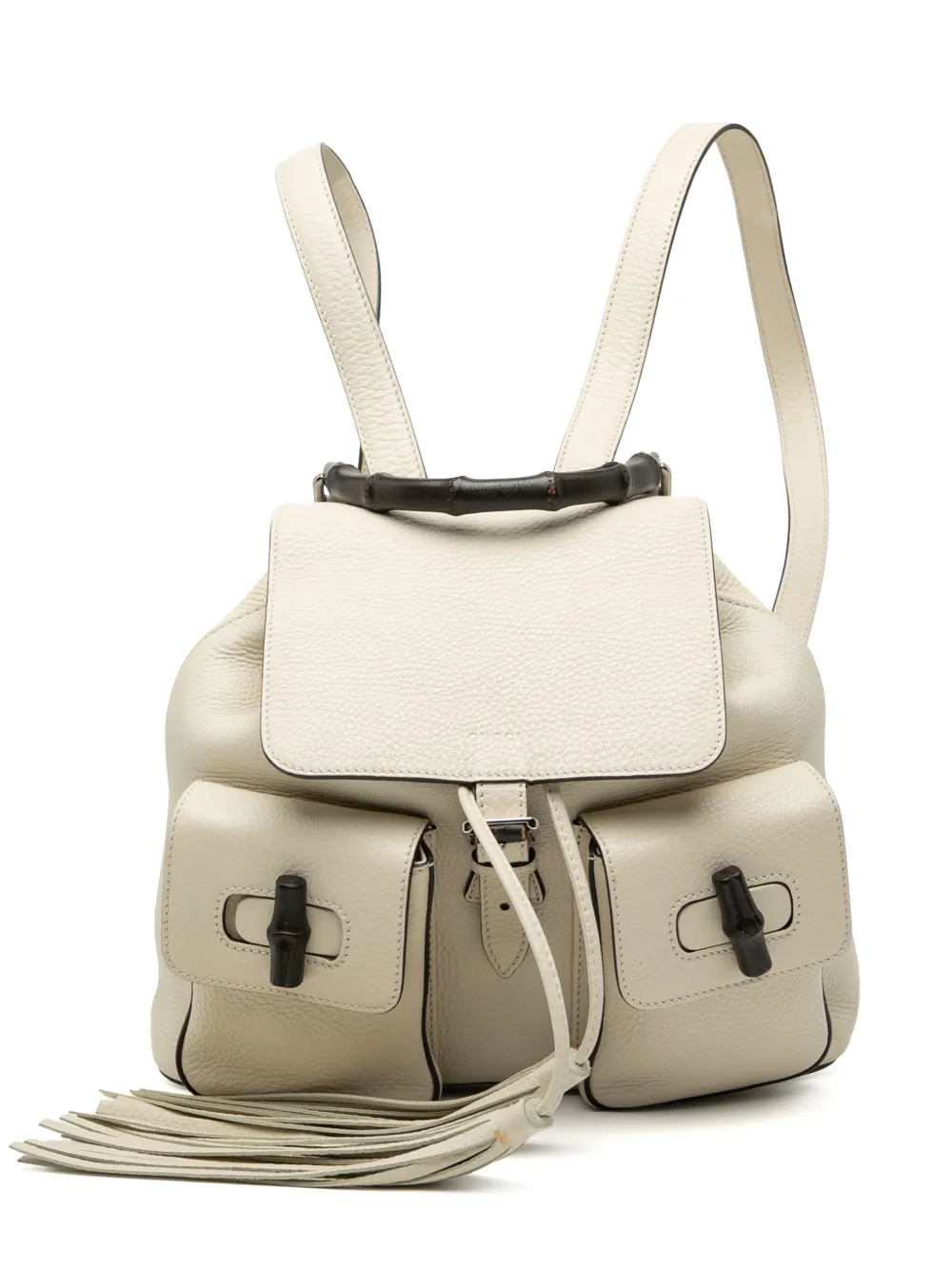 Pre-owned Gucci 2000-2015 Leather Bamboo Tassel Backpack In White
