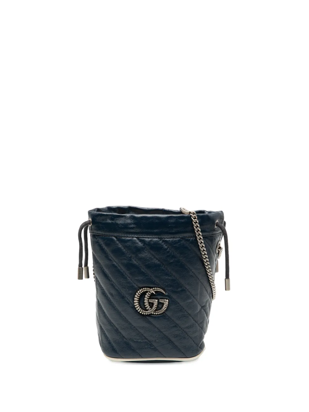 Gucci Pre-Owned 2016-2025 Mini GG Marmont Matelasse Diagonal Leather Torchon bucket bag - Blu