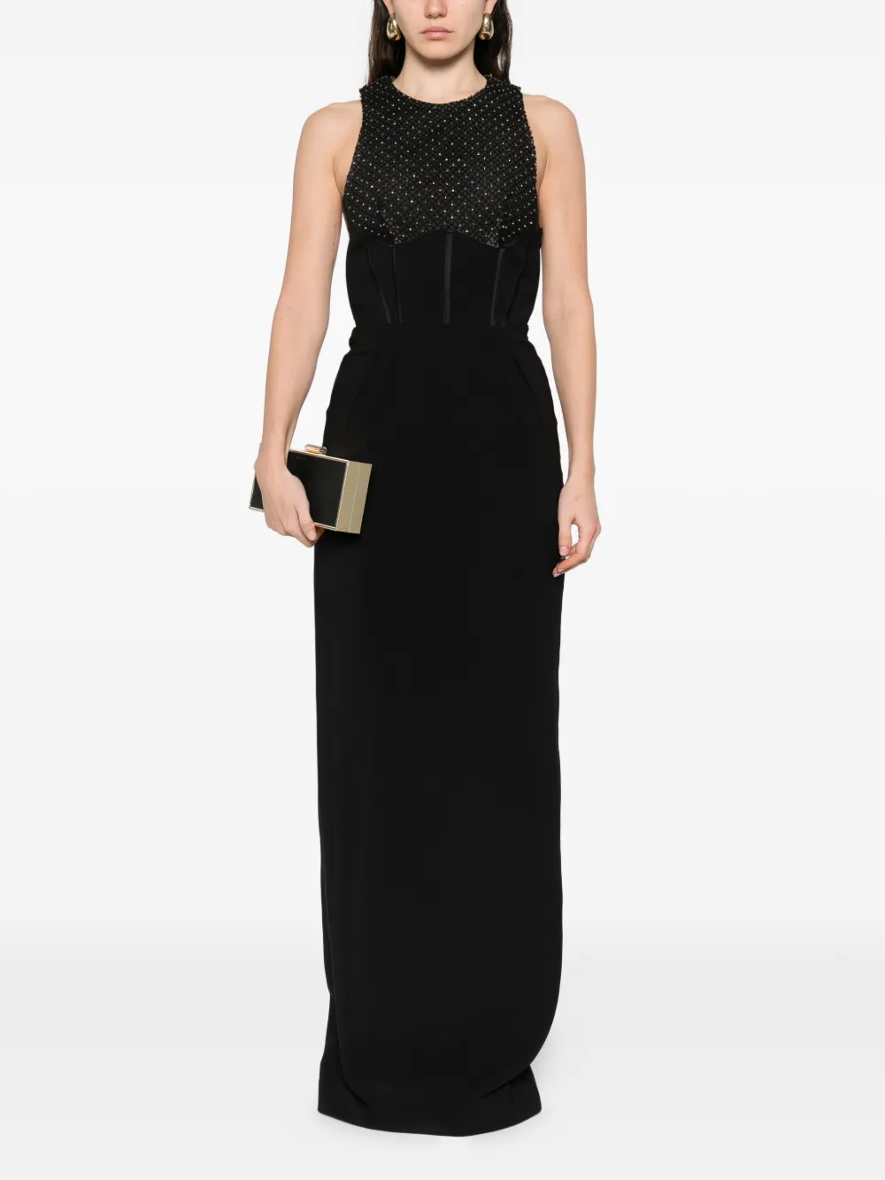 Elisabetta Franchi Red Carpet jurk van lichtgewicht crêpe stof met elastische bandjes Zwart