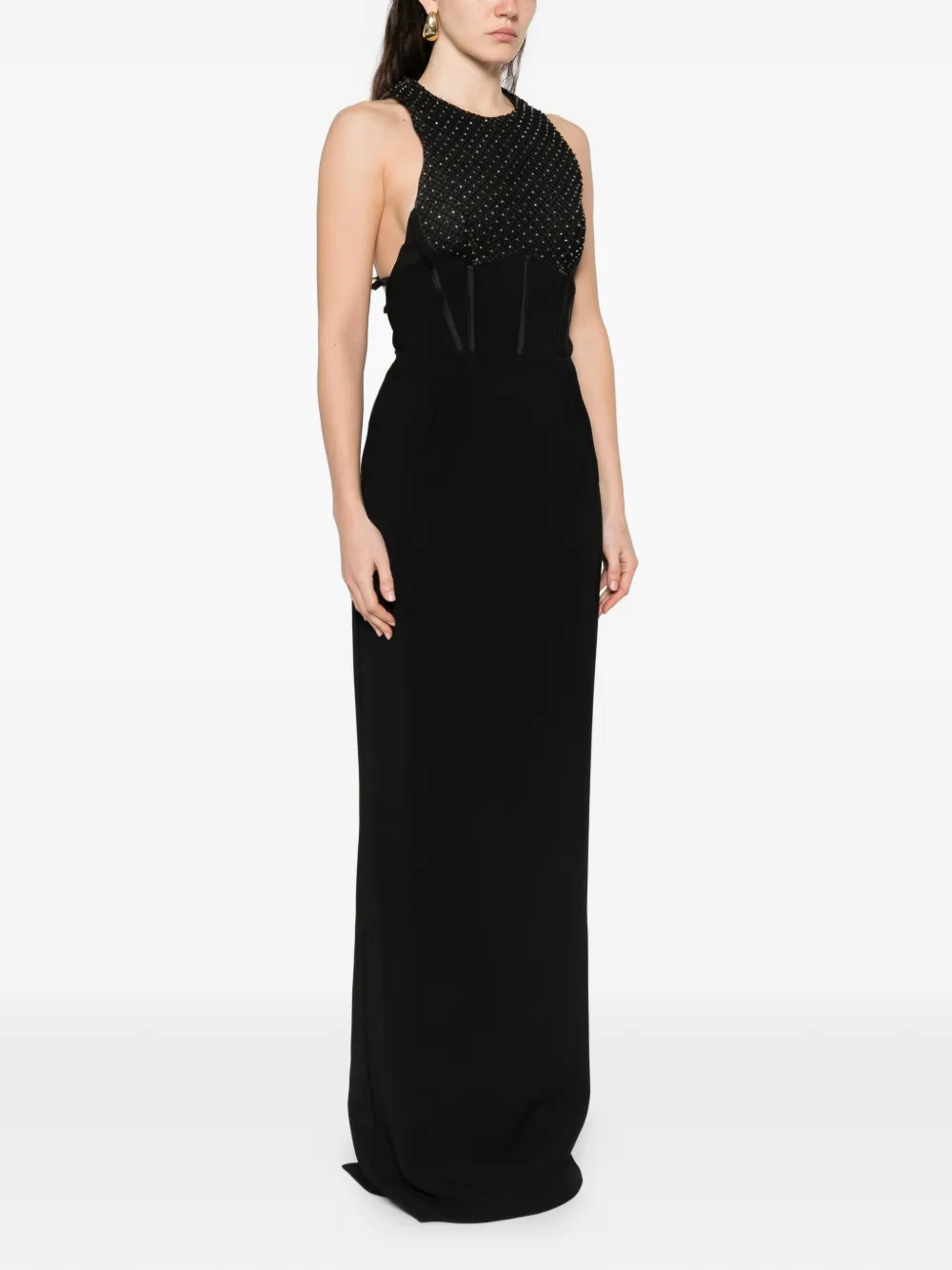 Elisabetta Franchi Red Carpet jurk van lichtgewicht crêpe stof met elastische bandjes Zwart