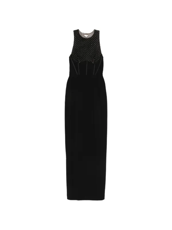 open lace back dress Devika Ruched Open-Back Maxi Dress in Black main image 0