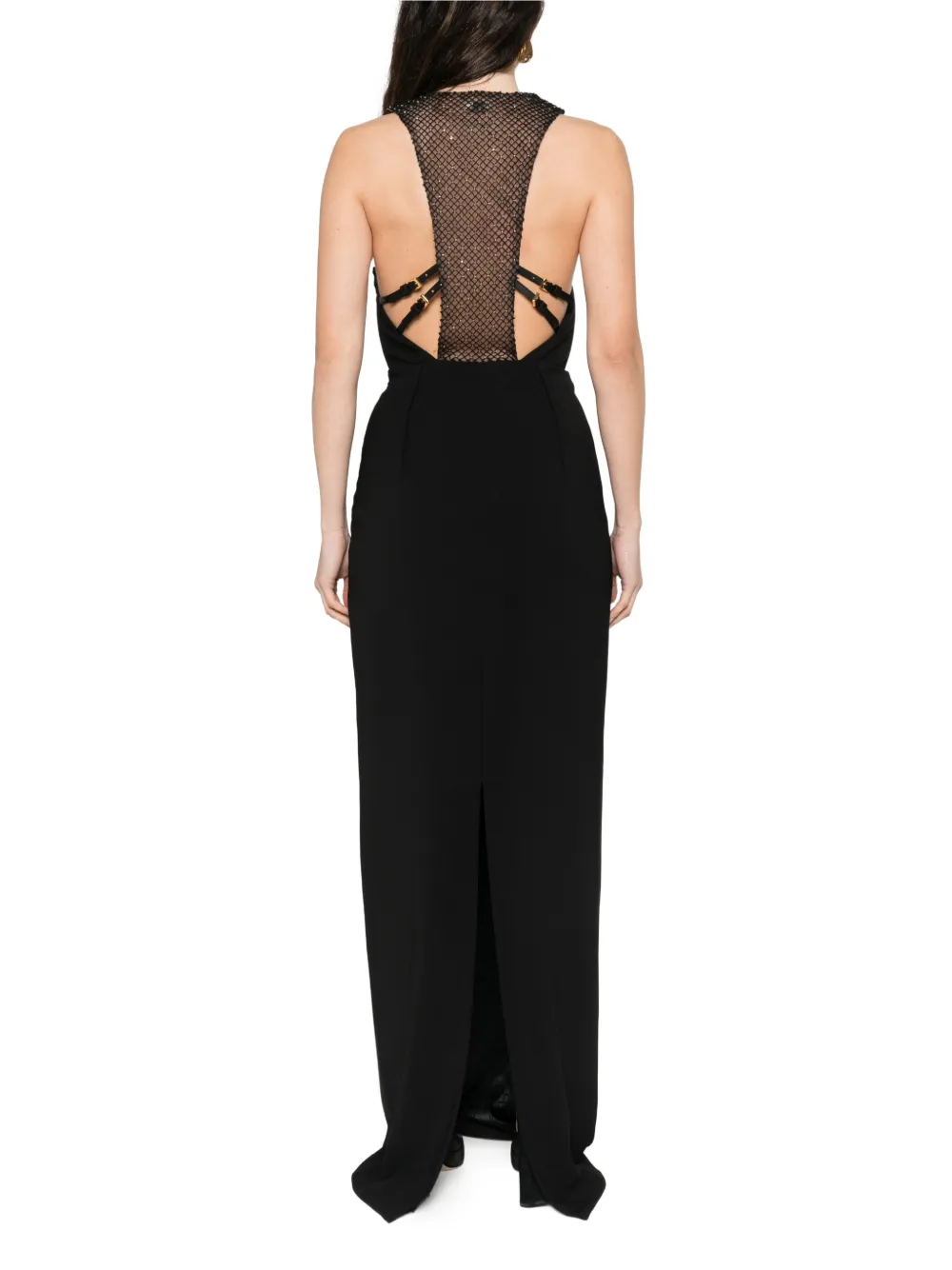 Elisabetta Franchi Red Carpet jurk van lichtgewicht crêpe stof met elastische bandjes Zwart
