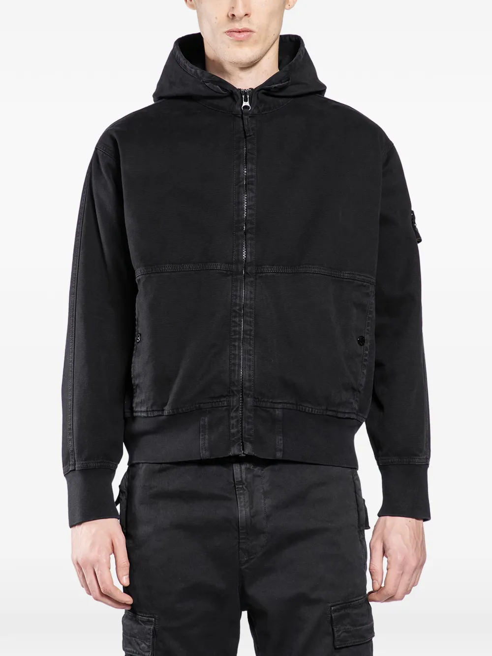 Stone Island canvas zip-up hoodie - Nero