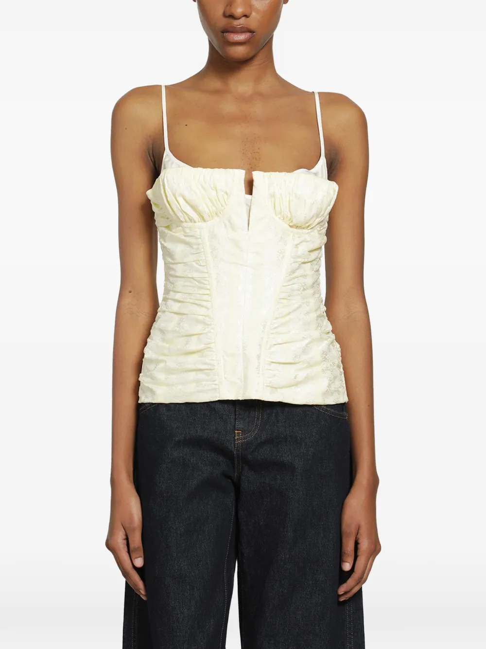 Alexander McQueen floral-jacquard ruched corset top - Toni neutri