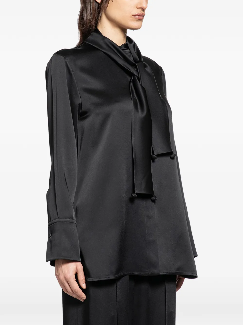 Jil Sander 132 tie-neck Satin Blouse | Black | FARFETCH