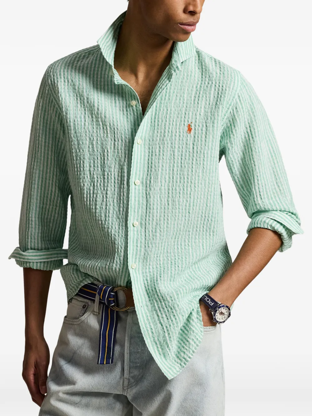 Polo Ralph Lauren Gestreept seersucker overhemd Groen