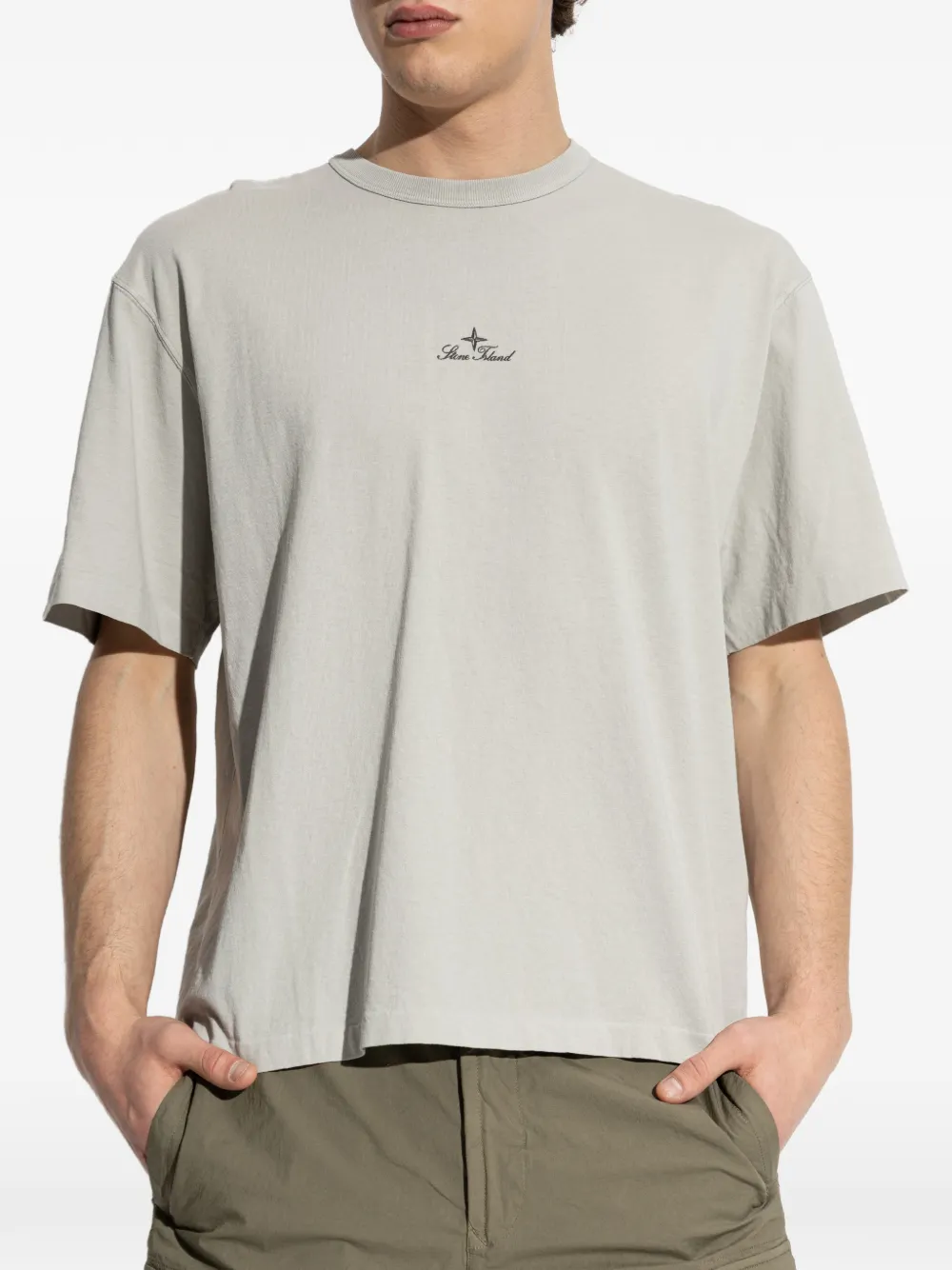 Stone Island T-shirt met geborduurd logo Beige